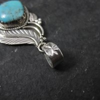 Southwestern Turquoise Feather Pendant Sterling Silver Estate Necklace