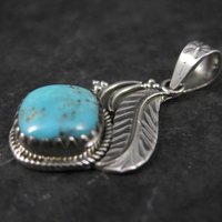 Southwestern Turquoise Feather Pendant Sterling Silver Estate Necklace