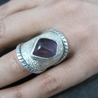 Wide Sterling Silver Amethyst Ring Size 7.5