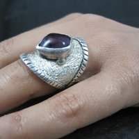 Wide Sterling Silver Amethyst Ring Size 7.5