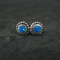 Vintage 6mm Sterling Silver Opal Stud Earrings