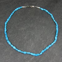 Simple Vintage Southwestern Turquoise Bead Necklace 18" Sterling Silver Native American Estate