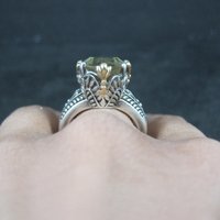 Large Sterling Silver and 14K Smoky Quartz Ring Size 9