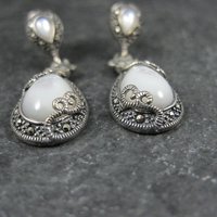 Vintage Sterling Silver Mother of Pearl Marcasite Earrings