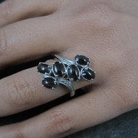 Black Cats Eye Sillimanite Ring Size 5 Sterling Silver Estate Jewelry