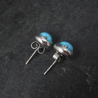 Estate Turquoise Stud Earrings Sterling Silver