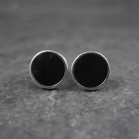 Vintage Sterling Silver Onyx Greek Key Stud Earrings