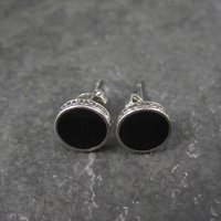 Vintage Sterling Silver Onyx Greek Key Stud Earrings