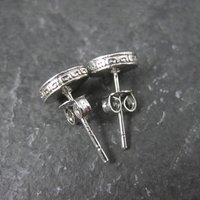 Vintage Sterling Silver Onyx Greek Key Stud Earrings