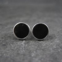 Vintage Sterling Silver Onyx Greek Key Stud Earrings