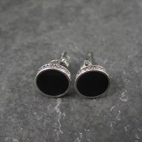 Vintage Sterling Silver Onyx Greek Key Stud Earrings
