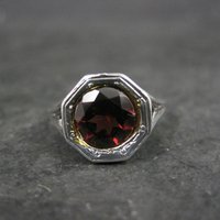 Vintage Filigree Garnet Solitaire Ring Size 5 Sterling Silver