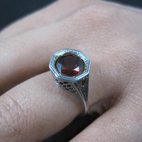 Vintage Filigree Garnet Solitaire Ring Size 5 Sterling Silver