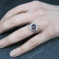 Vintage Filigree Garnet Solitaire Ring Size 5 Sterling Silver