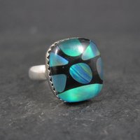 Art Glass Opal Ring Sterling Silver Size 7 Estate