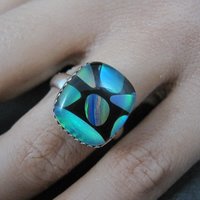 Art Glass Opal Ring Sterling Silver Size 7 Estate