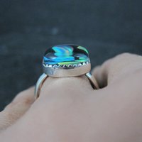 Art Glass Opal Ring Sterling Silver Size 7 Estate