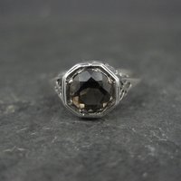 Vintage Filigree Smoky Topaz Solitaire Ring Size 7 Sterling Silver