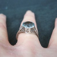 Vintage Filigree Smoky Topaz Solitaire Ring Size 7 Sterling Silver