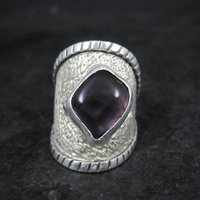 Wide Sterling Silver Amethyst Ring Size 7.5