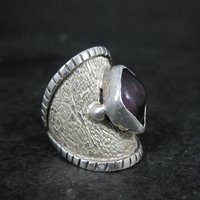 Wide Sterling Silver Amethyst Ring Size 7.5