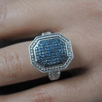 Estate Blue Diamond Ring Size 6 Sterling Silver .35 Carat Cocktail Ring