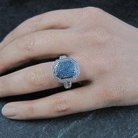 Estate Blue Diamond Ring Size 6 Sterling Silver .35 Carat Cocktail Ring