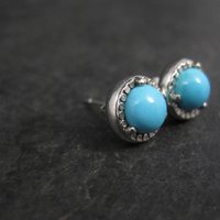 Estate Turquoise Stud Earrings Sterling Silver