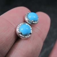 Estate Turquoise Stud Earrings Sterling Silver