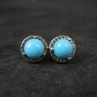 Estate Turquoise Stud Earrings Sterling Silver