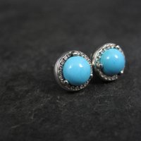 Estate Turquoise Stud Earrings Sterling Silver