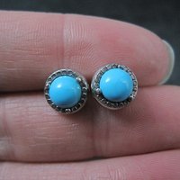 Estate Turquoise Stud Earrings Sterling Silver