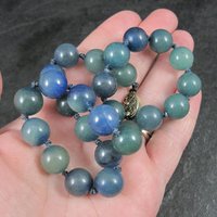 Vintage 12mm Blue Green Jadeite Jade Necklace Chinese Import 16 Inches