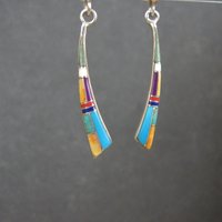 Dainty Southwestern Inlay Earrings Sterling Silver Estate Jewelry