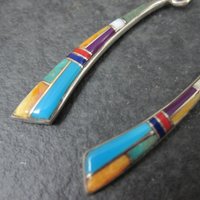 Dainty Southwestern Inlay Earrings Sterling Silver Estate Jewelry