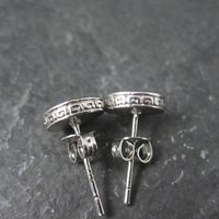 Vintage Sterling Silver Onyx Greek Key Stud Earrings