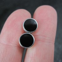 Vintage Sterling Silver Onyx Greek Key Stud Earrings