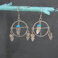 Vintage Turquoise Feather Earrings Southwestern Sterling Silver