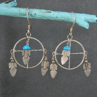 Vintage Turquoise Feather Earrings Southwestern Sterling Silver
