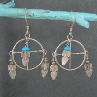 Vintage Turquoise Feather Earrings Southwestern Sterling Silver
