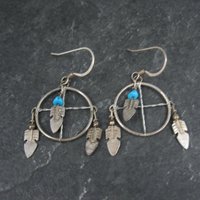 Vintage Turquoise Feather Earrings Southwestern Sterling Silver