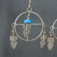 Vintage Turquoise Feather Earrings Southwestern Sterling Silver
