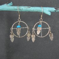 Vintage Turquoise Feather Earrings Southwestern Sterling Silver
