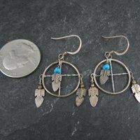 Vintage Turquoise Feather Earrings Southwestern Sterling Silver
