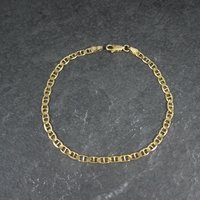 Italian Vermeil Sterling Flat Mariner Chain Bracelet 3mm 7.5 Inches