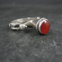 Vintage Carnelian Bird Ring Size 7 Unique Sterling Silver Jewelry