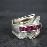 Vintage Ruby Ring Sterling Silver and 18K Yellow Gold Size 8