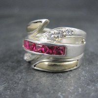 Vintage Ruby Ring Sterling Silver and 18K Yellow Gold Size 8
