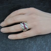 Vintage Ruby Ring Sterling Silver and 18K Yellow Gold Size 8