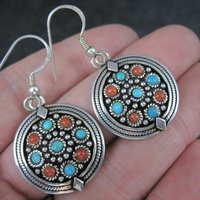 Vintage Turquoise and Coral Earrings Sterling Silver
